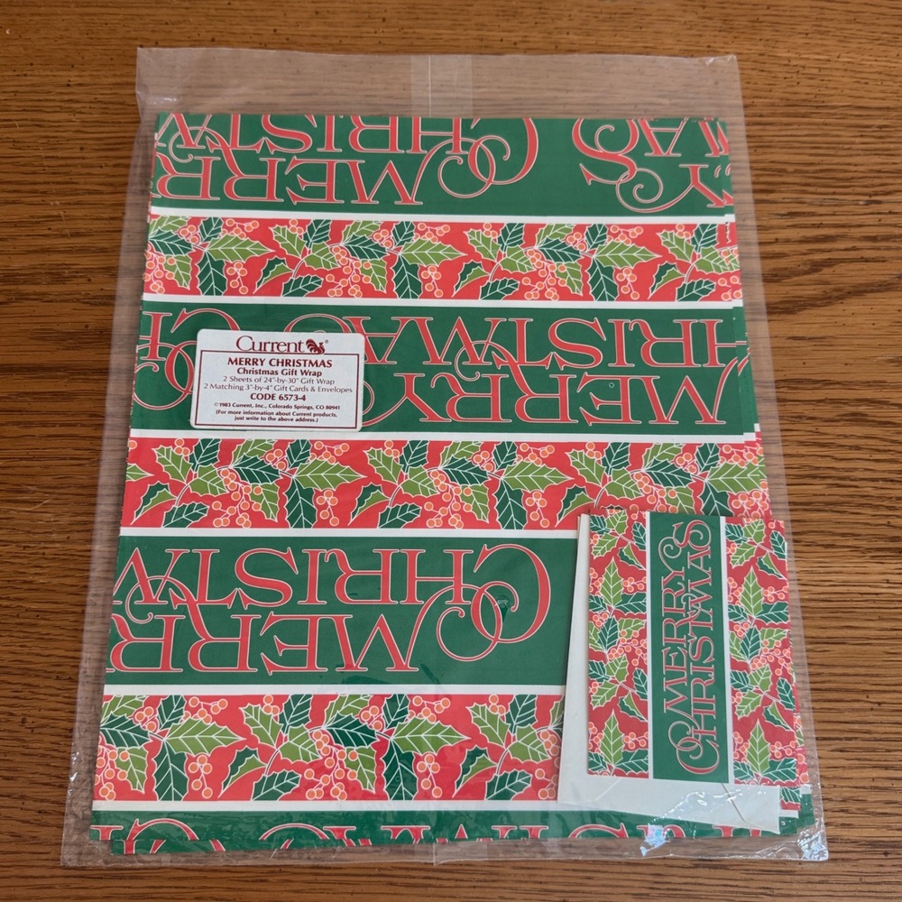 Vintage‎ 1983 Current Merry Christmas Gift Wrap Holly Cards